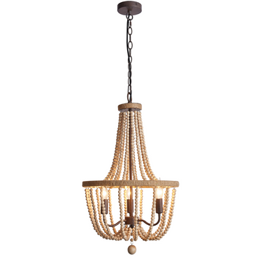 Metal, Rope and Wood Bead Chandelier - Natural Brown